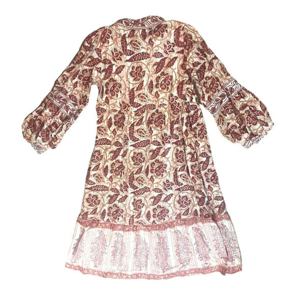 Ash & Eden Idika Pintuck Maxi Umbrella Dress Pink Chink Sz S Block Print Roman - Picture 3 of 13